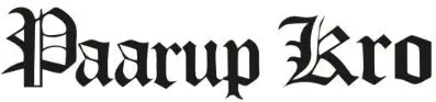 Paarup Kro logo skrevet med sort gotisk skrift på hvid baggrund